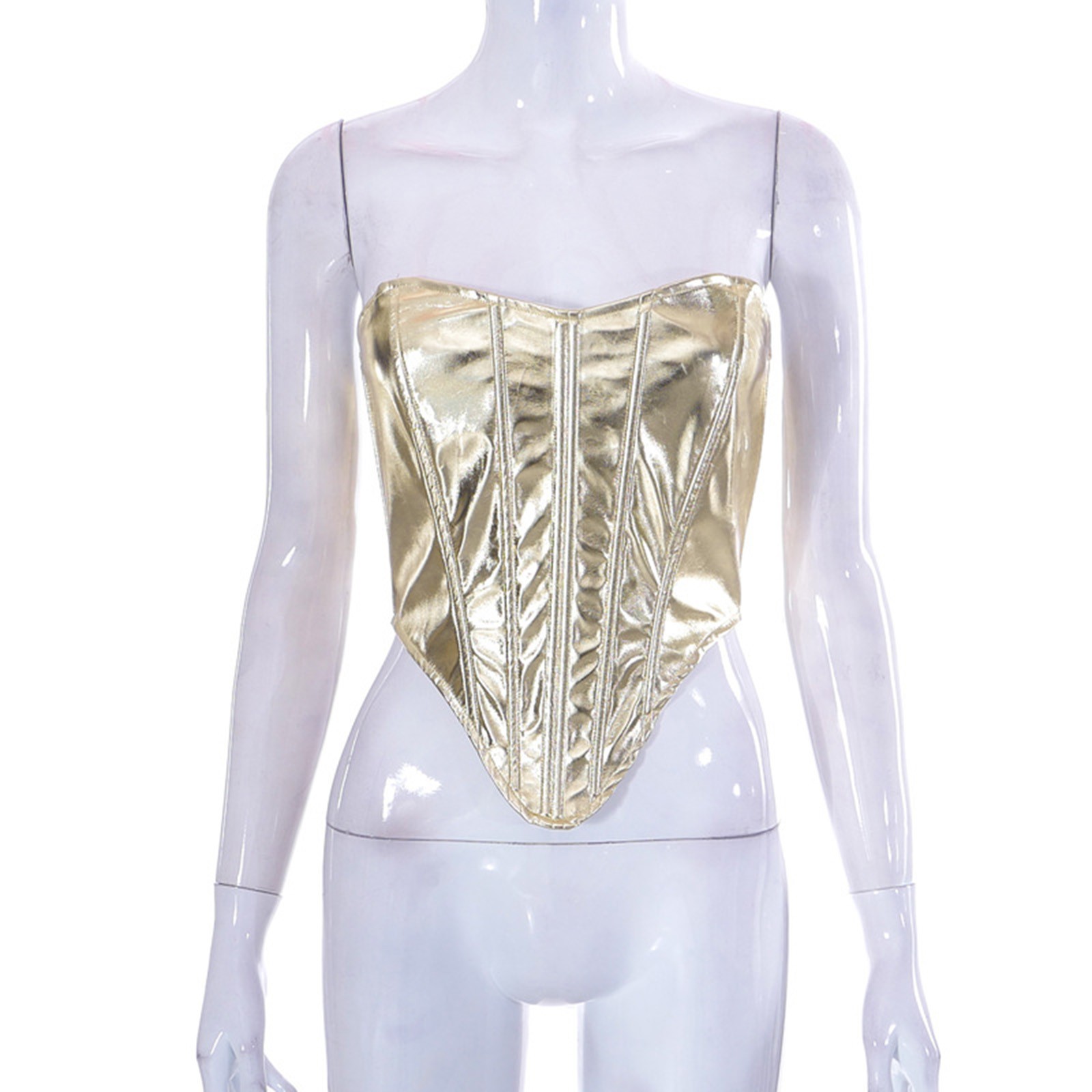 thumbnail image 4 of Top corsé con tirantes y cordones para mujer: cuello corazón, cuero sintético, espalda descubierta, fiesta/discoteca, tallas S-L., 4 of 4